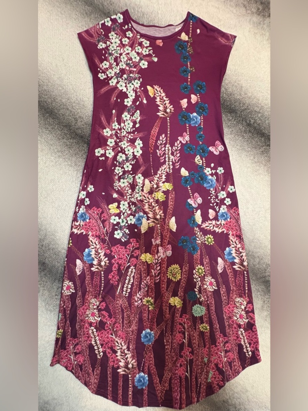 (A7) NWOT Emery Rose Shein Floral Embroidered Maxi Dress S Wine Burgundy Boho